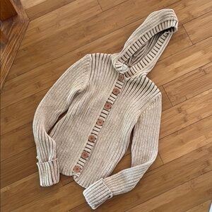Next Era Ribbed Knit Hooded Cardigan cream tan